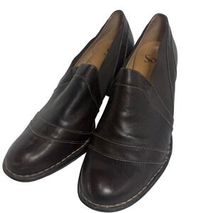 Sofft Leather Pumps Women 8.5 Brown Good Slip On Block Heel Comfort Work Shoes